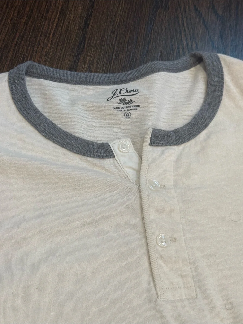J. Crew Two-Tone Henley Long Sleeve Shirt - Navy Sleeves, Cream Body